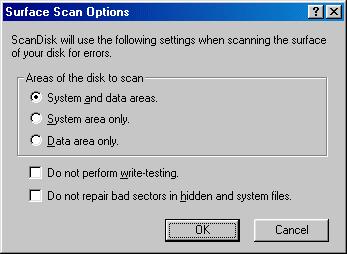 The former checks files and folders for errors, while the latter additionally scans the disk for physical errors. Select the required option for the areas of the disk to be scanned.