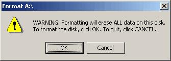 A warning dialog box (as shown in the figure below) will appear.