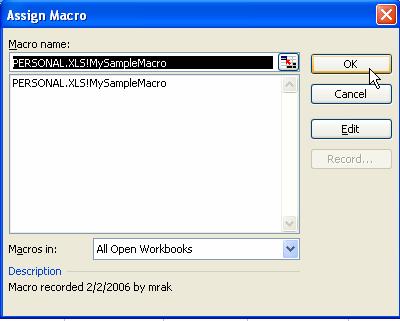 CREATING FORM BUTTONS TO RUN AN EXCEL MACRO 1. Turn on the Forms Toolbar Select View, Toolbars, Form from the pull down menu at the top of the screen 2. The Forms Toolbar is displayed. 3.