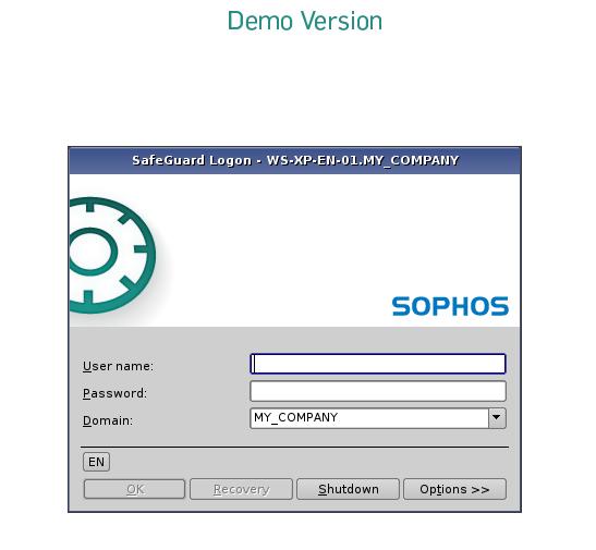 Demo guide 2. Once you have passed the legal notice, you can log on to the Power-on Authentication. Enter your credentials in the User name and Password fields and click OK.