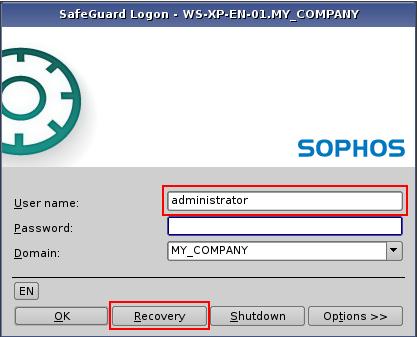 SafeGuard Easy To recover your system if you have forgotten your password: 1. Enter your user name and click Recovery. 2. The Local Self Help Welcome dialog is displayed.