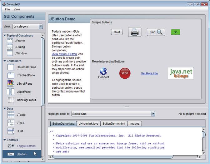 14.2 Java s New Nimbus Look-and-Feel 551 Sample GUI: The SwingSet3 Demo Application As an example of a GUI, consider Fig. 14.1, which shows the SwingSet3 application that s available at download.java.
