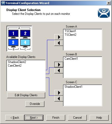 MultiMonitor Display Client Selection Highlight the desired group and select the arrow to move it to the desired screen.