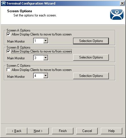 18.3.1.5 MultiMonitor Selection Configuration MultiMonitor - Screen Options Terminals using MultiSession can be configured to allow sessions to be moved from monitor to monitor for user preference.