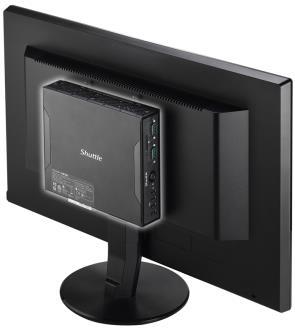 VESA mount The supplied 75/100mm VESA mount allows the Shuttle XPC slim Barebone DS68U to be wall-mounted or just to be affixed on the rear side of a monitor which is particularly interesting for the