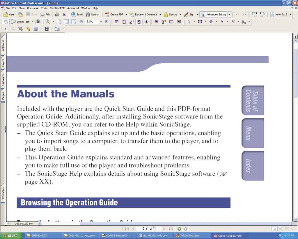 2 About the Manuals Included with the player are the Quick Start Guide and this PDF-format Operation Guide.