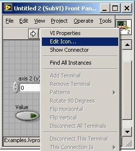 Change the Icon: 1. Open the new vi by double clicking in the default icon it was given, or by double clicking on the filename in Project Explorer. 2.