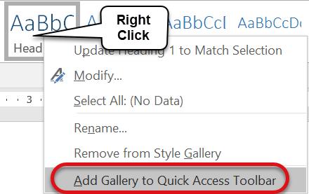 The benefit of using the Quick Access Toolbar is styles may be applied to text, even if the Home tab is not open.