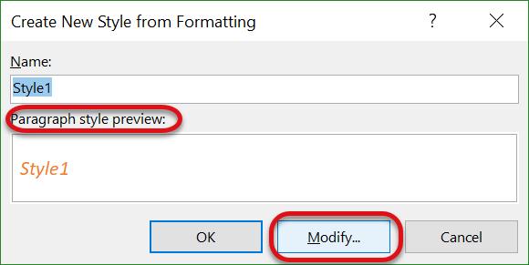 Formatting window to get a larger Create New Style dialog box.