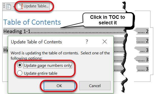 Move the cursor to the top of the new blank page, Ctrl-Home to insert the Table of Contents.