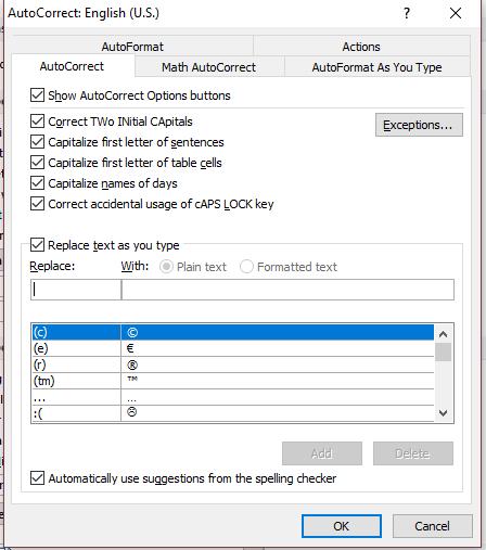AUTOCORRECT To access AutoCorrect Options: Click File Options.