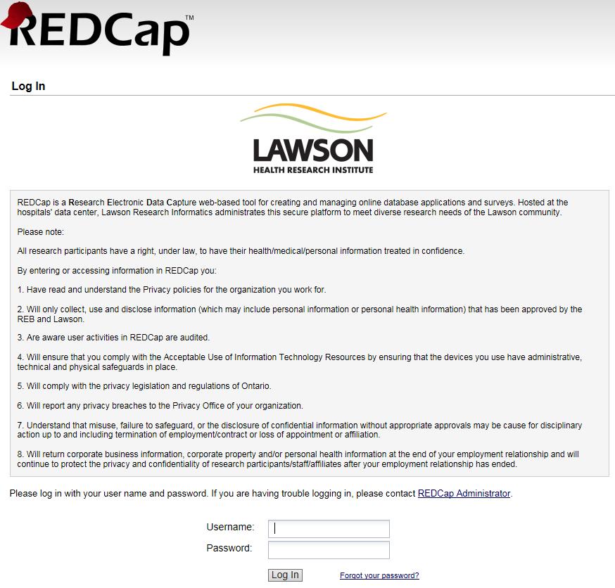 Infrastructure REDCap Information Lawson Intranet REDCap Projects REDCap Instance