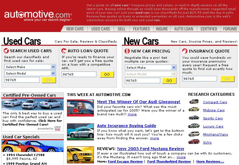 An example of the 80% Rule: My guess is that about 80% of the visitors to automotive.com want to search for or get loans for used cars, or get pricing or an insurance quote for new cars.