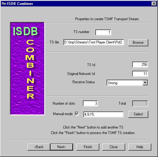 Figure 17 Transport Stream settings for a TSMF output 4.2.2.2 ISDB Demux Mirror of the ISDB combiner, the ISDB demux opens either TMCC or TSMF streams.