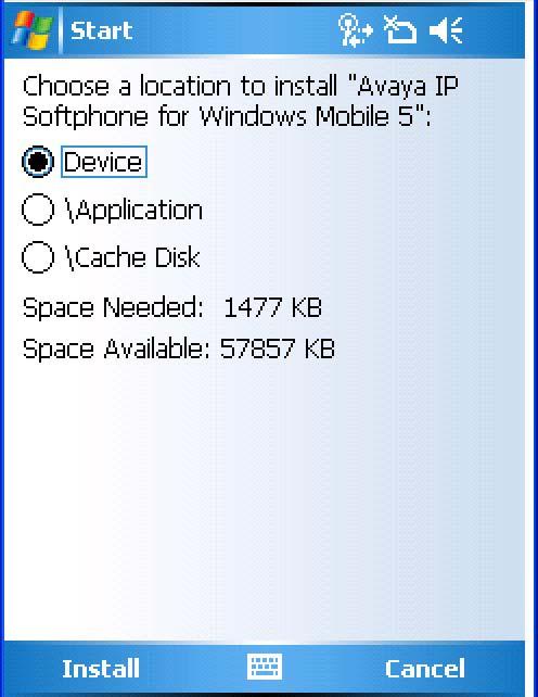Step 4 The following is the first screen displayed on the Motorola MC70/MC9090 during the Avaya IP Softphone for Windows Mobile 5