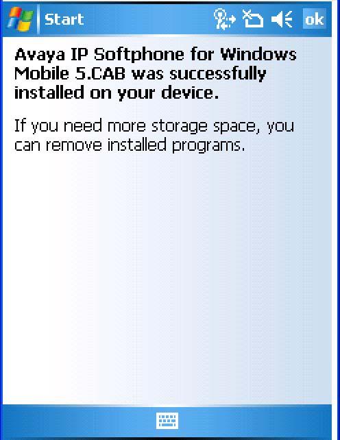 Step 6 The following status screen is displayed showing the Avaya IP Softphone