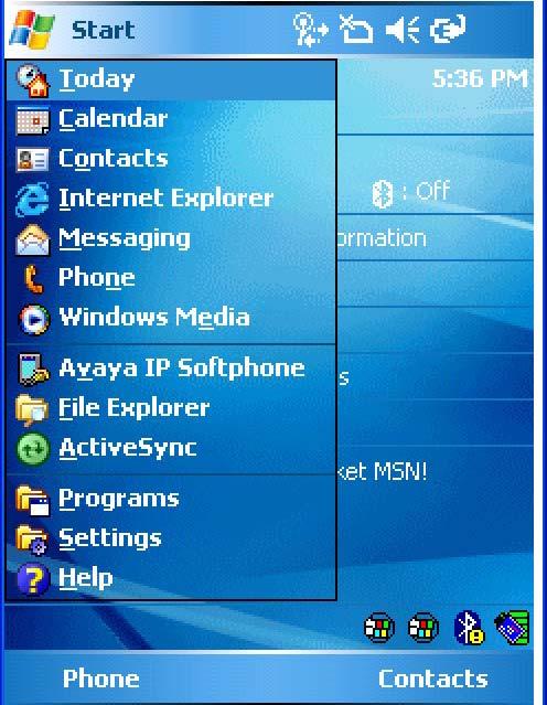 5.3. Starting Avaya IP Softphone for Windows Mobile 5 Step 1 From