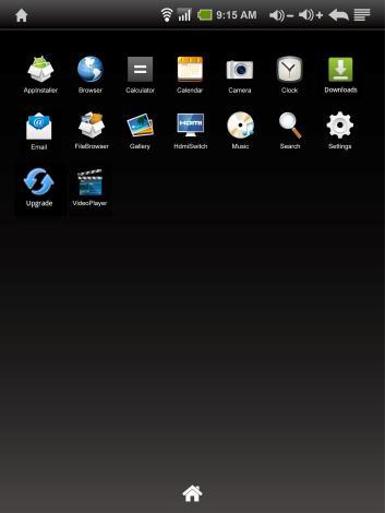 Application Launcher Screen A typical application Launcher screen is shown below. One icon represents one application which can be run by tapping on the icon.