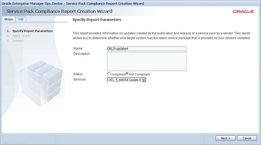 EXERCISE 5: Using Ops Center to Perform an OS Update Report In this exercise, you will run a report for the Oracle Enterprise Linux server you discovered in exercise 1.