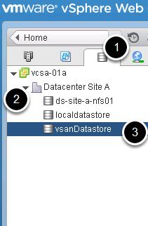 View the existing vsandatastore in Web Client 1.