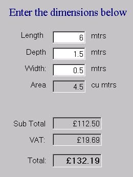 4 CLICKING COST Excluding VAT BUTTON The Area is to be calculated and the right-hand label display sq mtrs, cu mtrs or mtrs as appropriate to the