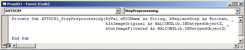 4.4 Extracting Symbols Using HALCON 71 Within the Visual Basic environment, you can create event procedures very easily as shown in figure 4.