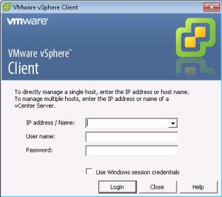 Follow the onscreen instructions. After installation, run the vsphere client. The vsphere Client login screen appears.