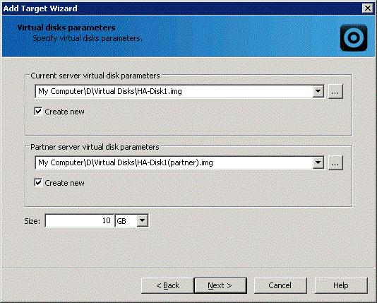 Specify the location and name of your local virtual disks and your partner's virtual disks by clicking the "..." button.