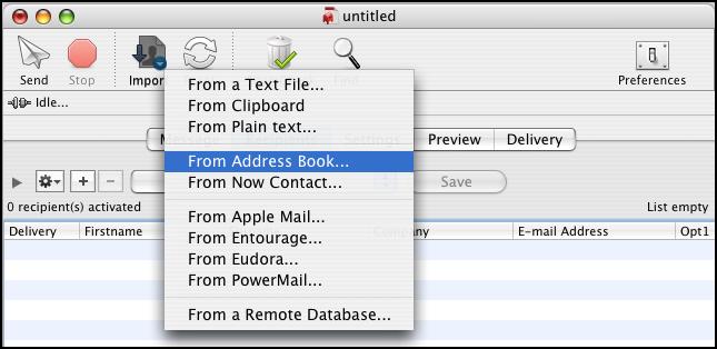 1) Click the Import icon in the toolbar to see a list of options: To import the people in your Address Book, select "F