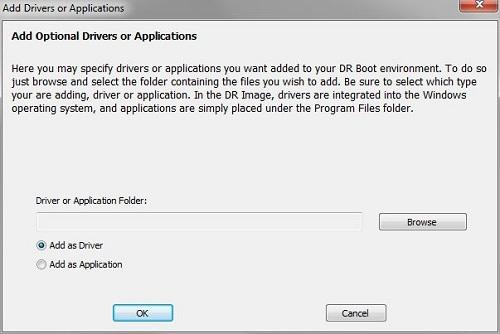 When this checkbox is set, this displays the list used to specify optional drivers or applications you can add to your boot image.