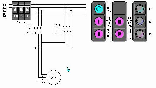 2.2 Reversing Circuit We start with the main circuit and the circuit diagram for a reversing control circuit without direct switchover. This means switch-off has to be performed before switchover.