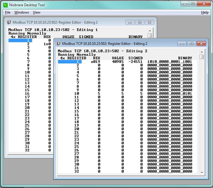 Figure 19: NRDTOOL Register Viewer WINMATE Operation The DEB's Ethernet port can operate in Modbus/TCP and 802.3 modes at the same time.
