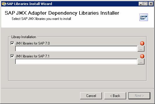 Figure 1-6 SAP JMX Adapter Dependency Libraries Installer Step 6 Check the check box next to the version of SAP that you are using.