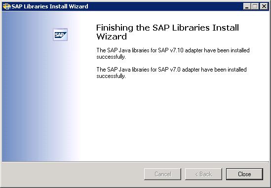 Viewing SAP Java Adapter Properties Chapter 1 Understanding the SAP Java Adapter Objects Figure 1-7 Finishing the SAP Libraries Install Wizard