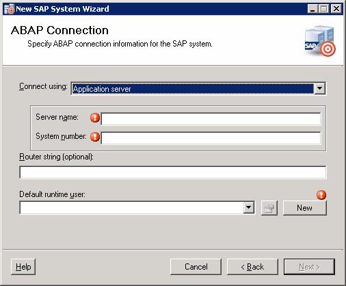 Creating SAP System Targets Chapter 2 Managing SAP Java Targets Figure 2-12 ABAP Connection Use this panel to enter the connection information for the SAP ABAP system.