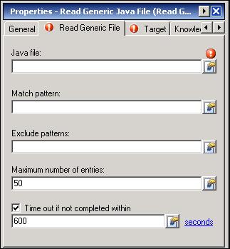 Figure 3-4 Read Generic Java File Properties General Tab Step 2 On the General tab, enter the following information: Display name Type Name of the activity.