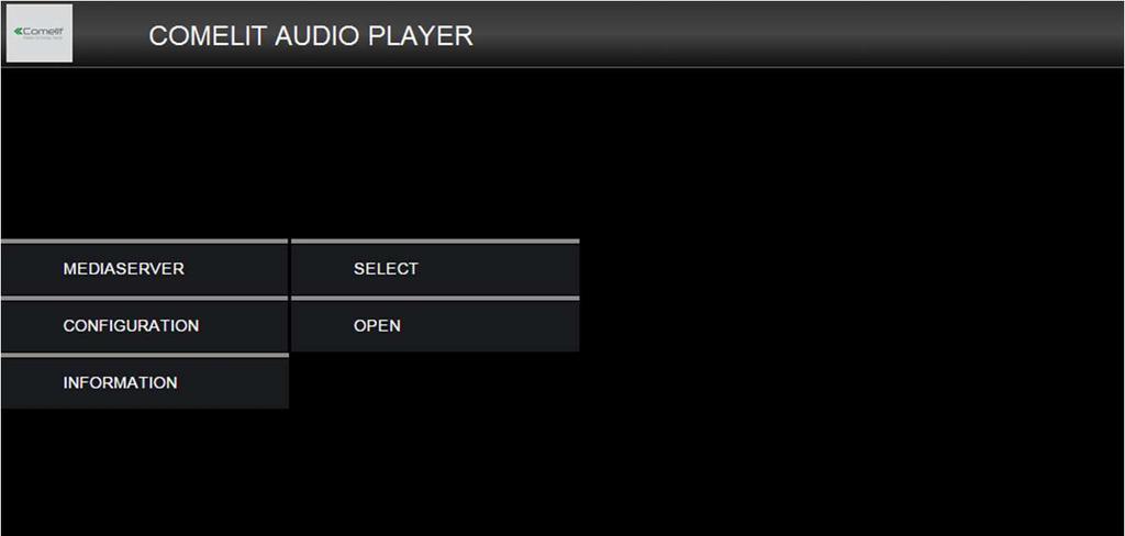 To change the IP address of the COMELIT AUDIO PLAYER, click on CONFIGURATION. This opens the configuration menu where you can select the Network option to make various changes, such as the IP address.