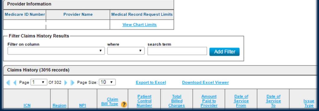 The second column is new for the Provider Portal it gives you the option to sort your claims by which region in which it was selected.