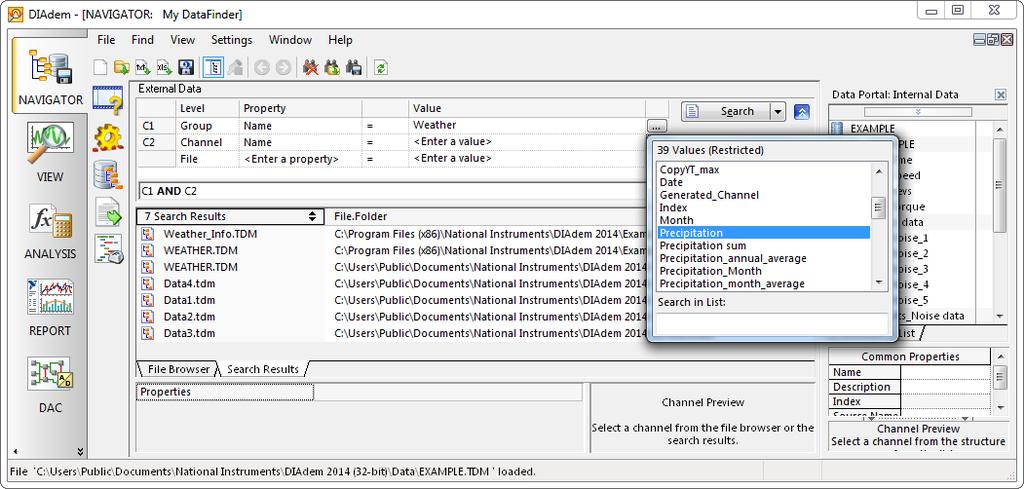Figure 2-1. Search Results of the Quick Search Executing an Advanced Search To find data with an Advanced Search, complete the following steps. 1.