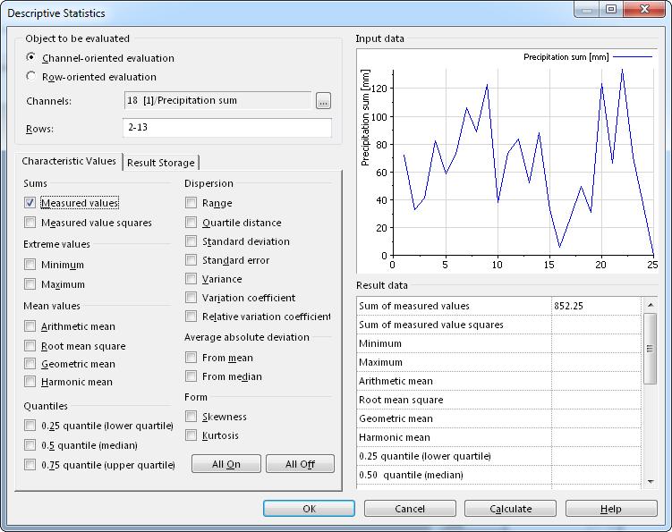 Getting Started with NI DIAdem 8. Select Sums»Measured values. DIAdem displays the Descriptive Statistics dialog box, as shown in Figure 4-1.