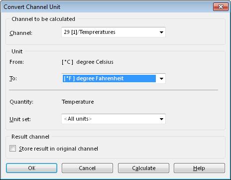 Getting Started with NI DIAdem 3. In the Channel entry field in the dialog box area Channel to be calculated, you find the channel [2]/Temperatures.
