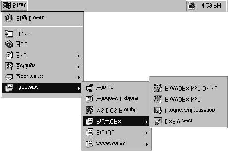 ProWORX NxT User s Guide Windows 95 or Windows NT 4.x Once ProWORX NxT is installed, start the application in one of these ways: Click Start, then Programs.