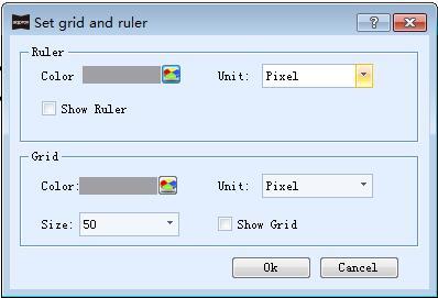 Edit the attributes of grid and ruler respectively, and then click Ok. 6.