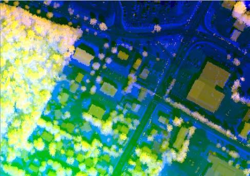 ndsm = DSM-DTM (1) Figure 1: (a) A part of the study area, QuickBird image of Fredericton, NB, Canada; (b) Elevation layer (yellow color) on top of the spectral band (blue color) The elevation