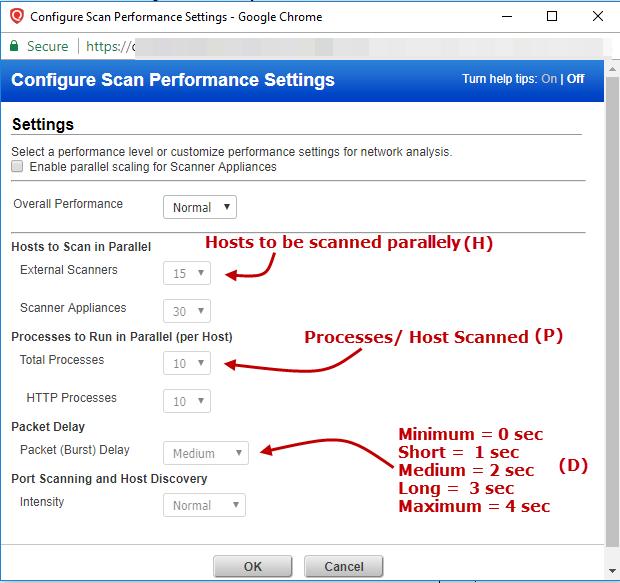 Scan Assets Field Expected peak requests per second (RPS) Recommended Settings and description Depends on the number of hosts being scanned, as well as the Performance settings of the option profile