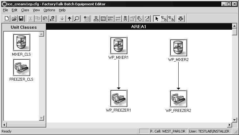 Chapter 4 FactoryTalk Batch Equipment Editor introduction To navigate within the area model: 1. Double-click the WEST_PARLOR icon in the Design View.