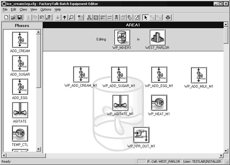 2. Double-click the WP_MIXER1 unit icon in the Design View. The Design View displays the phases that make up the selected unit.