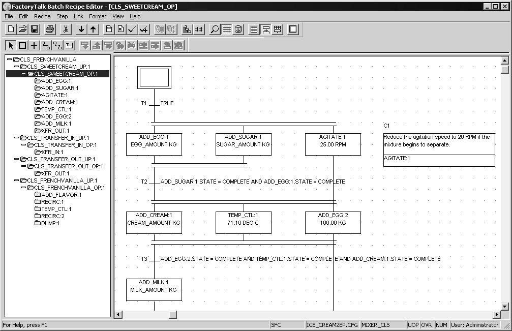 Chapter 5 FactoryTalk Batch Recipe Editor introduction Add recipe comments to the sample operation Recipe commenting provides you with a tool to create and edit comments for viewing at design and run