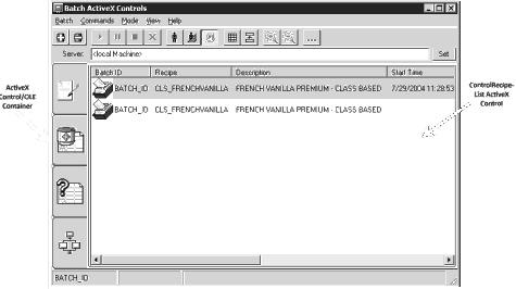 FactoryTalk Batch ActiveX controls introduction Chapter 8 ControlRecipeList interface The format of the ControlRecipeList interface varies depending on the container in which the control is placed