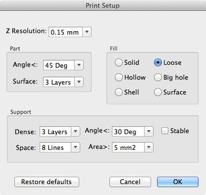 Print Setup Options Click the Setup option in the 3D Print menu or the Preferences button on the Print and Print Preview windows.